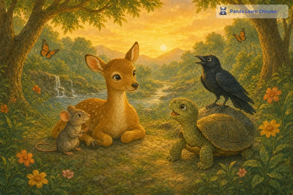 这四个朋友在森林里的生活中，一直互相帮助，它们的友谊也越来越深厚，成为了森林里最让人羡慕的朋友组合，它们的故事也在森林里被大家传颂着，告诉所有的小动物们友谊的力量是无穷的。