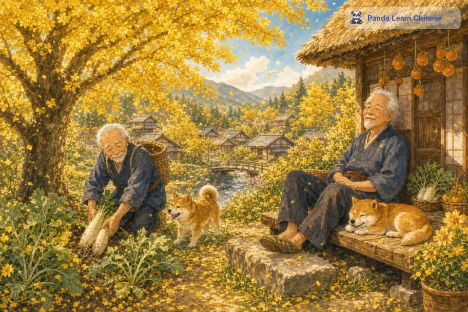 慢慢地，这棵树开始发生变化，它的枝头长出了许多花苞。终于，在一个阳光明媚的早晨，树上开满了金色的花朵。这些花朵在阳光的照耀下闪烁着光芒，整个院子都被映照得金光闪闪。