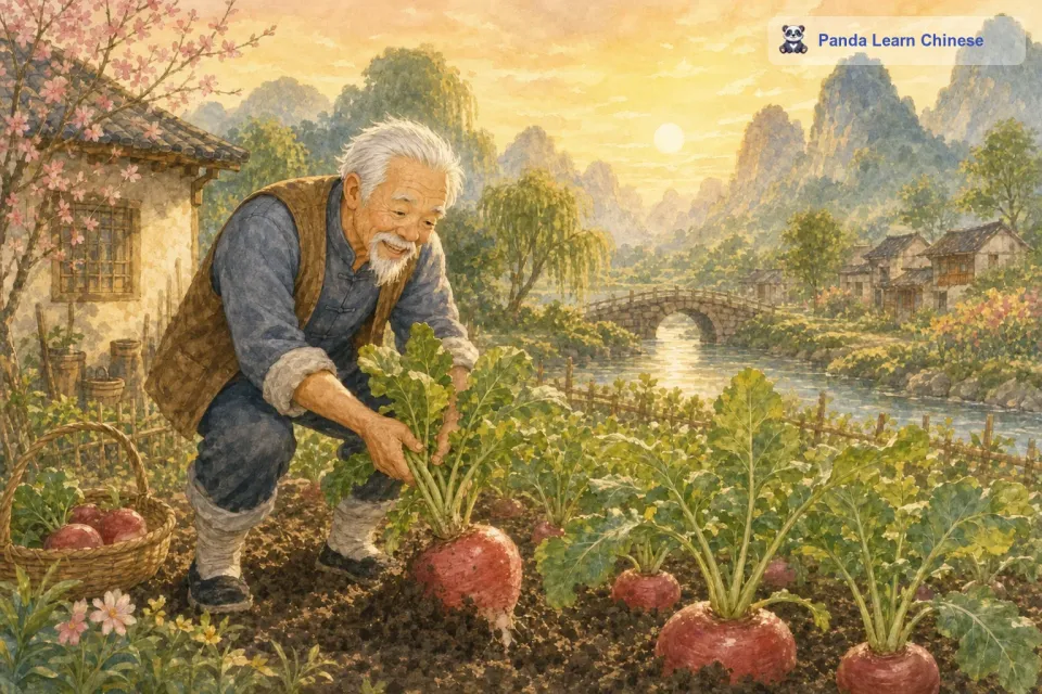 转眼间，秋天到了，萝卜们都长大了。又大又红的萝卜一个个都把身子探出了地面，就像一群调皮的孩子。老爷爷看着这些萝卜，笑得合不拢嘴，他想把萝卜都拔出来。