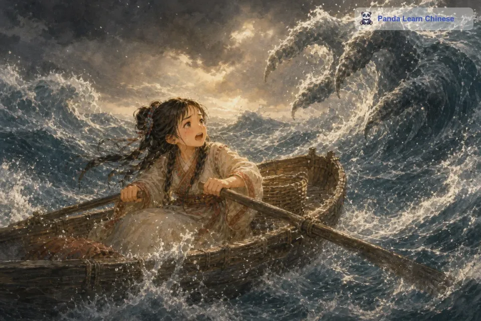 然而，大海突然变得波涛汹涌起来。巨大的海浪像恶魔的双手一样，猛地扑向女娃的小船。女娃拼命地划着桨，试图与海浪抗争，但她毕竟太弱小了。最终，无情的大海吞噬了女娃，女娃被淹死在了大海之中。