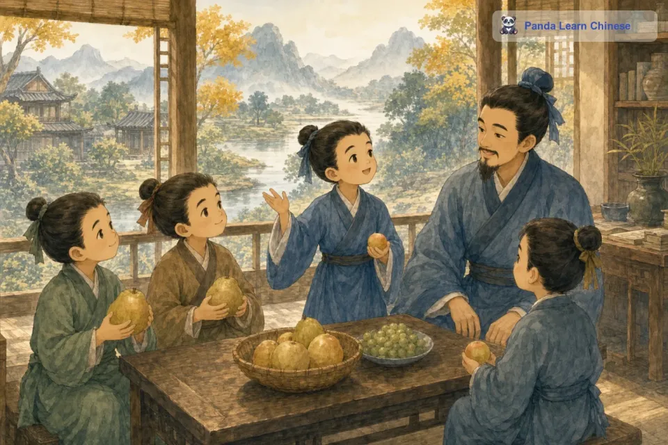 孔融回答说：“哥哥们比我大，他们吃大梨可以长得更强壮，而且哥哥们平时也很照顾我。我吃小梨就够了。