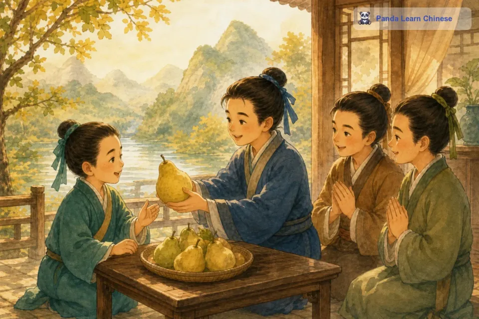 弟弟妹妹们看到孔融的做法，也都觉得孔融做得对。从此以后，孔融让梨的故事就流传了开来，人们都称赞孔融是一个懂事、有礼貌的好孩子。这个故事也告诉小朋友们，要懂得互相谦让，尊重他人。