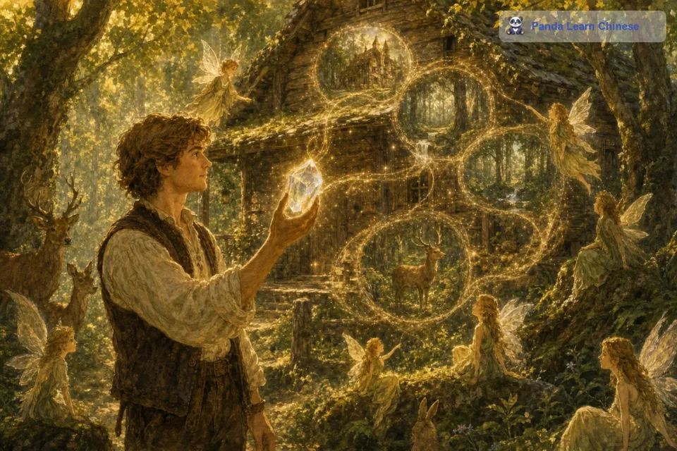 原来，这座小木屋是森林精灵们曾经居住过的地方。精灵们用魔法在这个水晶里储存了森林的记忆，而汉斯这个纯真无邪的孩子被森林选中，来发现这个秘密。
