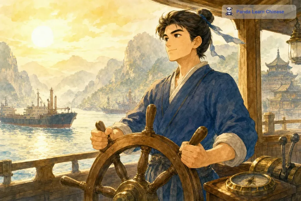 毕业后，汤姆顺利地进入了一家航运公司工作。他从最底层的船员做起，一步一步地努力工作。他的经验和知识让他在工作中表现得非常出色，没过多久，他就被提升为船长。当他第一次站在大船的驾驶舱，握住船舵的时候，他的心中充满了激动和自豪。