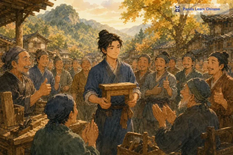 随着浩二帮助的人越来越多，他的名声也传遍了整个山村。大家都知道有一个小木匠，他不仅技艺高超，而且心地善良，总是愿意用自己的木工技艺去帮助那些有困难的人。