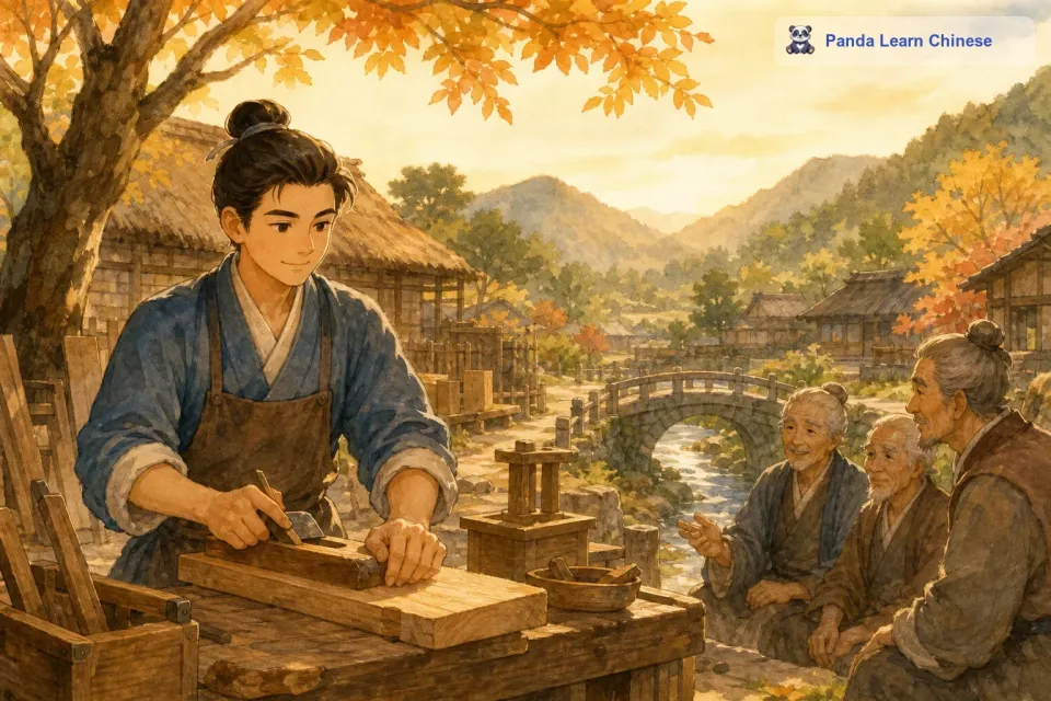 浩二继续在村子里做着他的小木匠，用他的木工技艺不断地帮助着别人，他的故事也在村子里一代一代地流传下去，成为了激励孩子们要善良、乐于助人的好榜样。