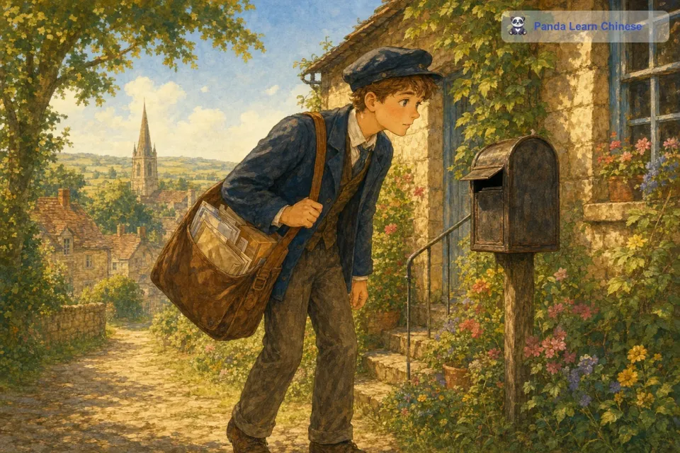 这一天，阳光明媚，汤姆像往常一样开始了他的送信之旅。他哼着小曲儿，沿着熟悉的道路走着。当他走到小镇边缘的一座古老房子前时，他发现门口的信箱有点奇怪。平时这个信箱都是紧闭着的，今天却微微开着一条小缝，仿佛在等待着汤姆去发现什么秘密。