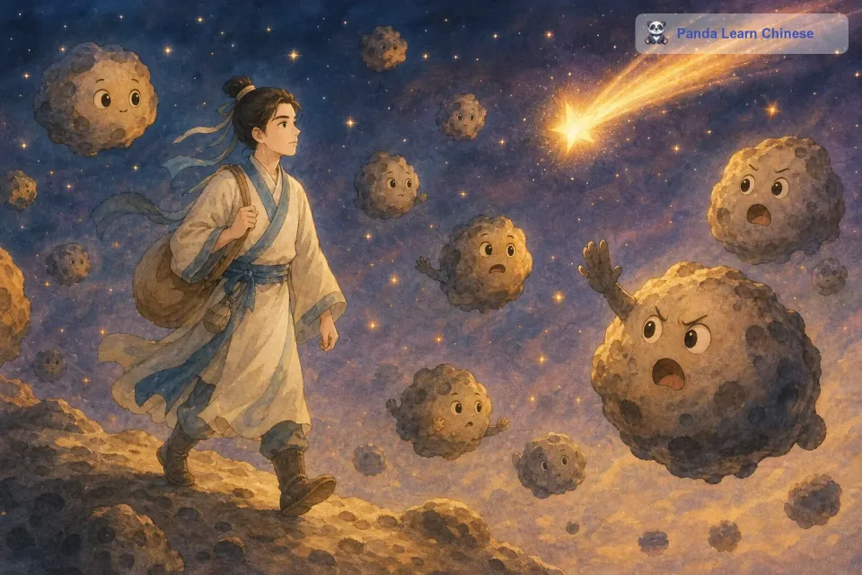 小星星告别了伙伴们，朝着流星指的方向出发了。这是一段漫长而又充满未知的旅途。在旅途中，小星星遇到了很多小行星，它们有的好奇地看着小星星，有的想要阻止小星星，说它这是在做一件很危险的事情。但是小星星一点都没有退缩，它心中一直想着地球上的美好，这股信念支撑着它继续前进。