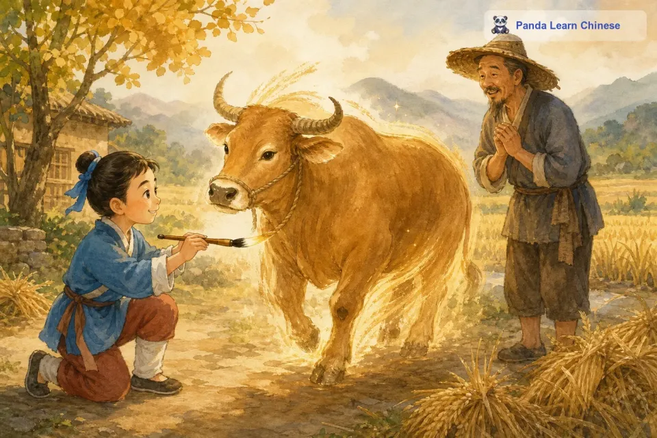 从那以后，马良就用这支神笔开始帮助穷人。有一个农民，他的耕牛病死了，没有牛就无法耕种，他非常着急。马良知道后，就拿起神笔画了一头耕牛送给这个农民。