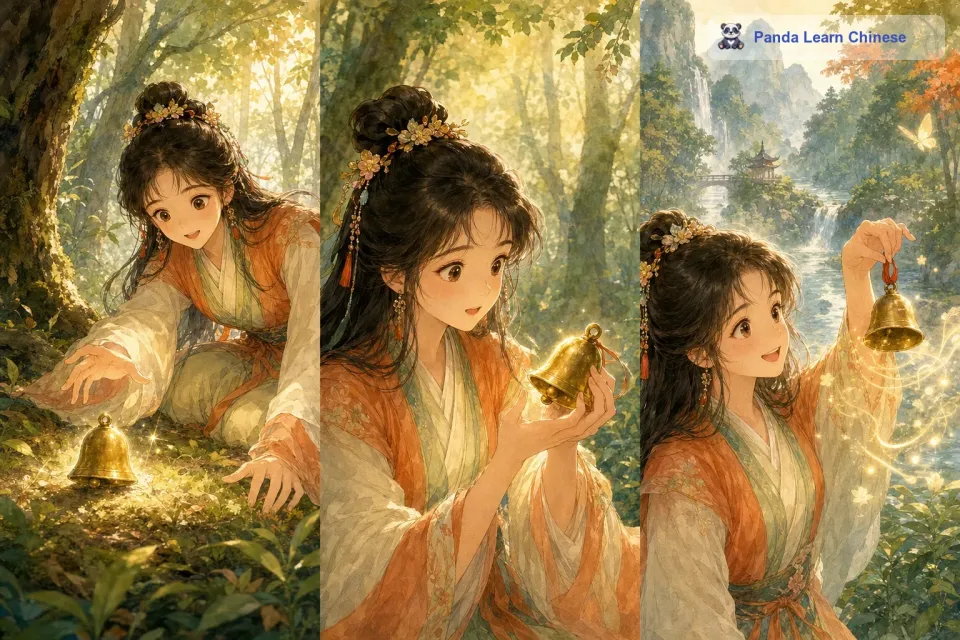 有一天，娜塔莎在森林里玩耍的时候，发现了一个闪闪发光的铃铛。这个铃铛看起来很普通，但当她拿起来的时候，却感觉到一股神秘的力量。娜塔莎好奇地摇了摇铃铛，铃铛发出清脆悦耳的声音，这声音在寂静的森林里回荡。