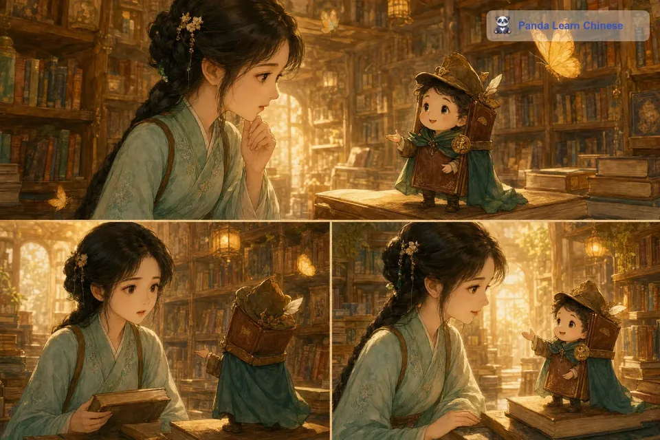 你好，小姑娘。小人用一种奇怪但很温和的声音说道。莉莉有些害怕，但更多的是好奇。你是谁？她问道。小人笑了笑说：“我是这本书里的一个角色，你唤醒了我。这个书店有魔法，只要你用心去感受书中的故事，我们就能出来和你见面。