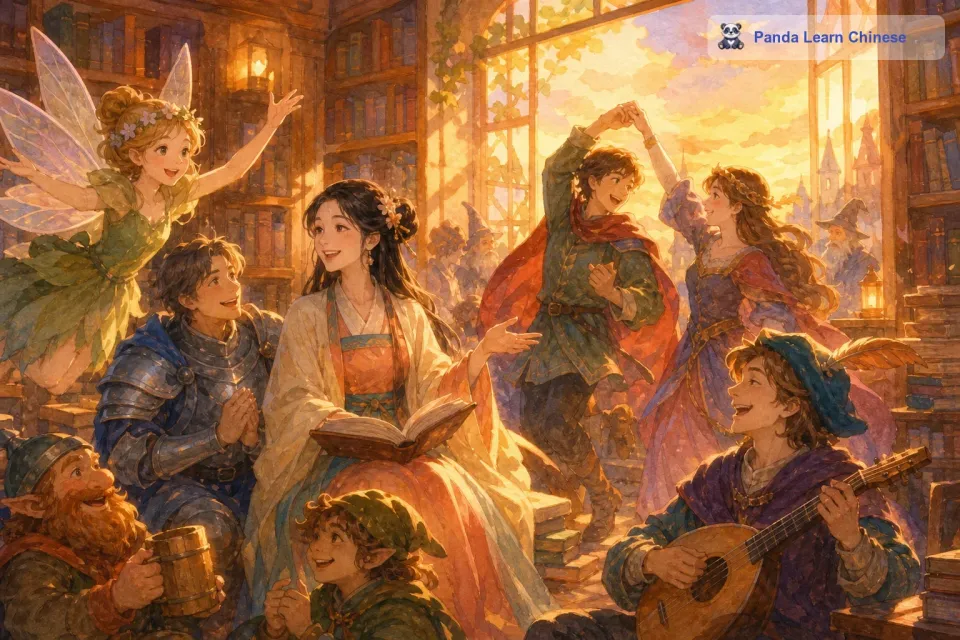 莉莉和这些书中的角色们度过了非常快乐的时光。他们一起分享故事，一起唱歌跳舞。但当太阳渐渐西下的时候，书中的角色们知道他们该回到书中去了。