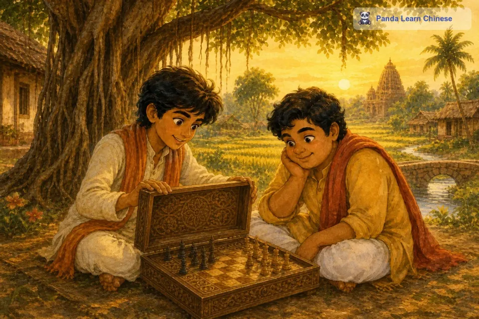 有一天，他们在村子的老榕树下发现了一个奇怪的棋盘。这个棋盘看起来非常古老，棋盘上的格子有着奇特的花纹，棋子也似乎透着神秘的气息。这个棋盘就是传说中的神奇棋盘。