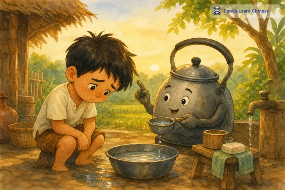 伊万听了水壶的话，心里有点愧疚，他低下了头。水壶接着说：“小伊万，你每次洗手的时候，如果不需要那么多水，就不要把水龙头开得那么大；你洗澡的时候，也不要一直让水冲着。每一滴水都很重要的。伊万点了点头，说：“我知道了，水壶先生，我以后会节约用水的。