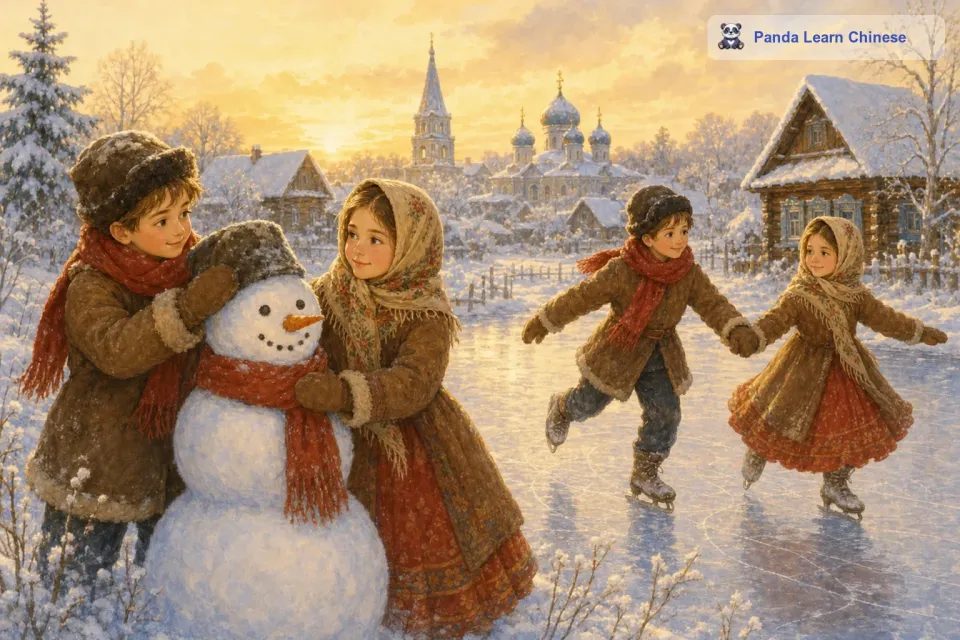 他们每天都在一起玩耍，无论是在雪地里堆雪人，还是在结冰的河面上滑冰，彼得总是戴着安娜的围巾。这条围巾就像是他们友谊的纽带，把他们紧紧地联系在一起。
