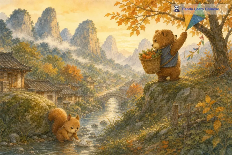 可是有一天，他们因为一点小事吵架了。小熊很生气，他把松鼠送给他的风筝挂在了高高的树枝上，不再看它。松鼠也很难过，她把小熊的纸船放在了湖边的石头下，不再去碰。