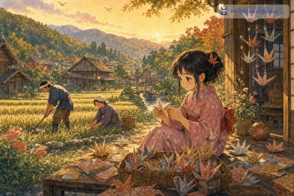 日子一天天过去，盒子里的纸鹤也越来越多。小和的手指因为频繁折纸而磨出了茧子，但她从未想过放弃。她的心中一直怀着对家人的爱和让家庭幸福的强烈愿望。