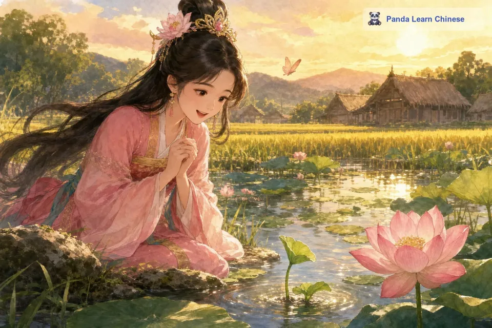 公主急忙跑到莲池边，她惊喜地发现，在原来那朵莲花生长的地方，又长出了一朵小小的莲花苗。公主高兴地笑了，她知道，她和莲花的友情又可以继续了。