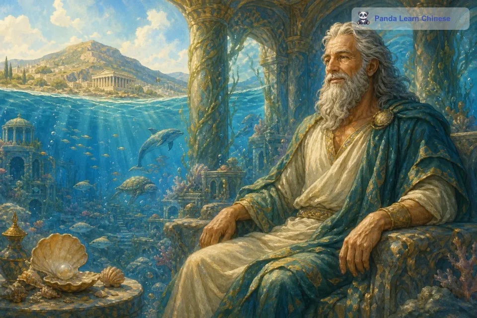 在很久很久以前，在希腊那片充满神秘的土地上，有一个非常著名的海神，他叫涅柔斯。涅柔斯是一个智慧的老人，他知晓许多秘密，住在深深的海底宫殿里。