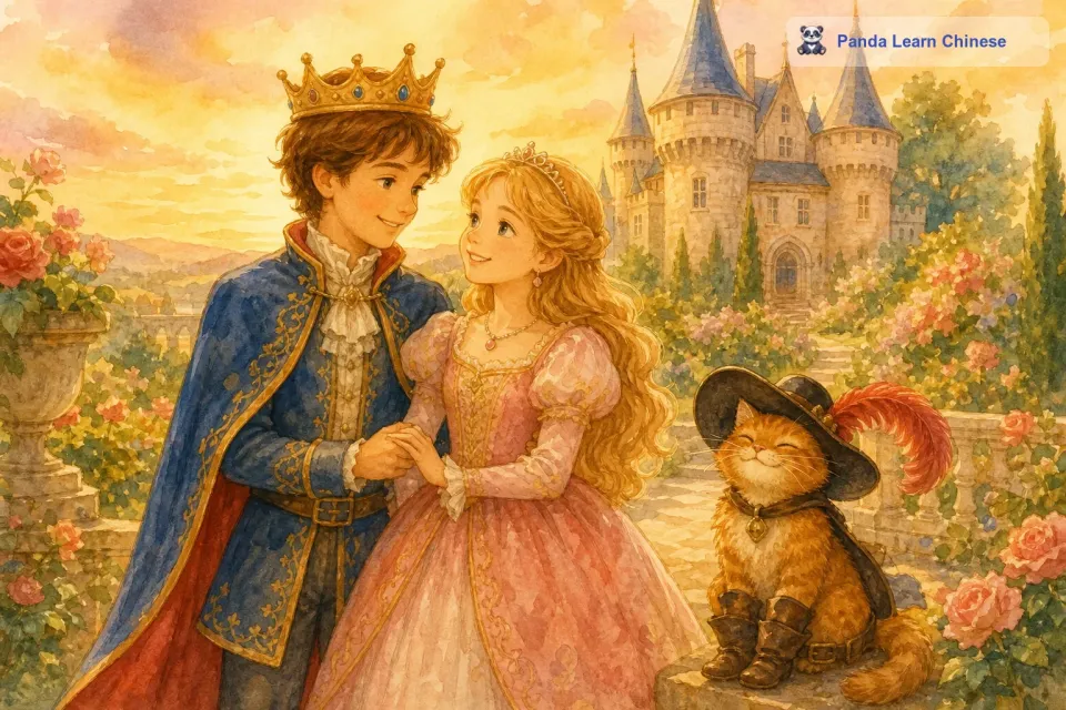 就这样，这个曾经的穷小子，在聪明的长靴猫的帮助下，成为了真正的王子，和公主过上了幸福的生活。而长靴猫也一直陪伴在主人身边，继续发挥着自己的智慧，守护着主人的幸福。