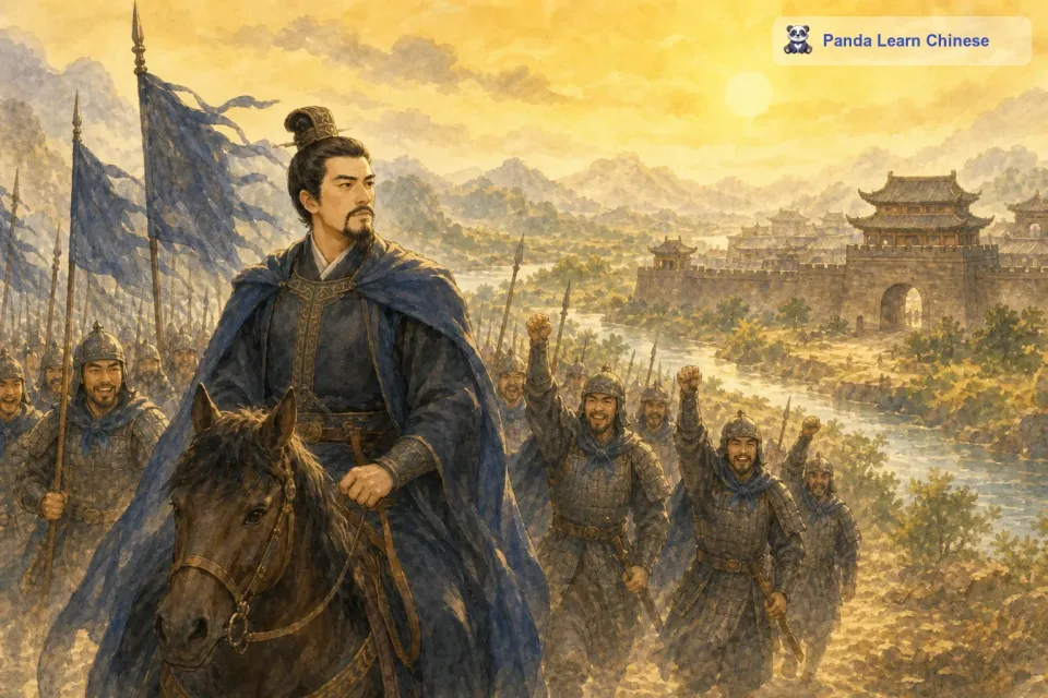 于是，士兵们又重新振作起来，加快了脚步，向着曹操所指的方向前进。就这样，曹操用他的智慧鼓舞了士兵们的士气，让他们克服了口渴的困难，继续行军。最后，他们成功到达了目的地。