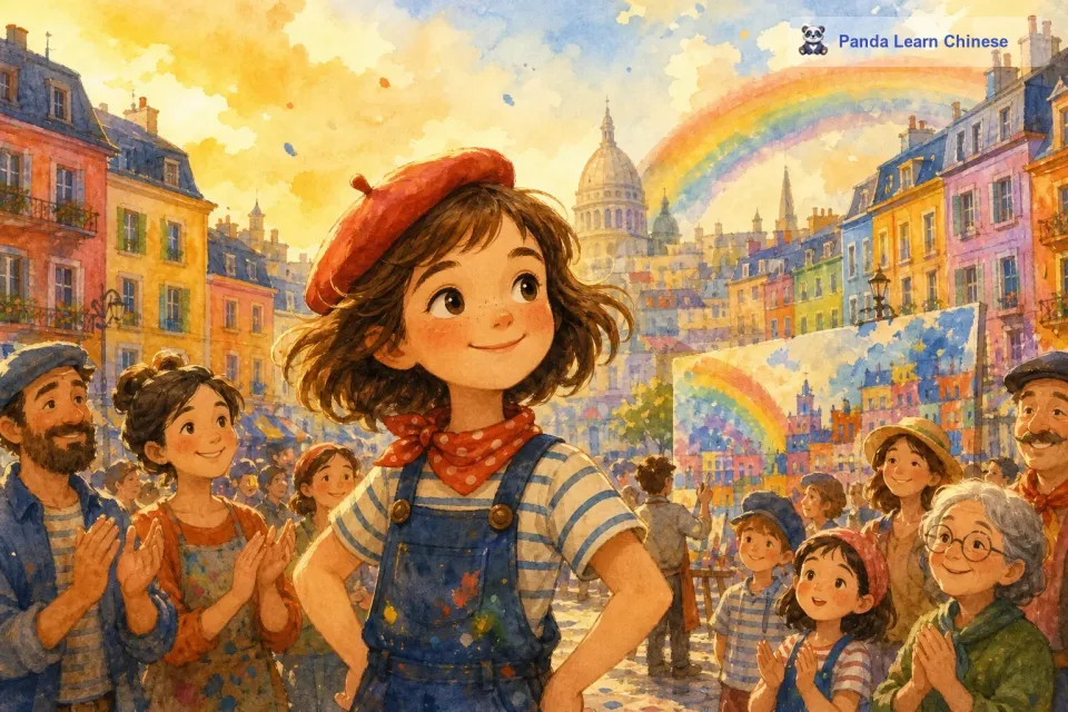 露西站在人群中，看着自己建造的彩虹城市充满了生机和欢乐，她的心里充满了成就感。这个彩虹城市成为了大家心中最美好的地方，也激励着每一个人发挥自己的创造力。