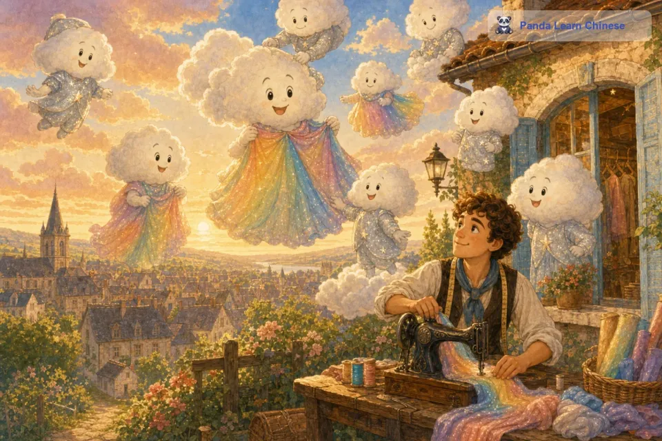 整个天空都因为云朵们的新衣服而变得更加美丽了。从那以后，皮埃尔裁缝变得更加忙碌了，但他也更加快乐了。他每天都在为云朵们制作各种各样漂亮的衣服，让天空成为了一个充满创意和美丽的大舞台。