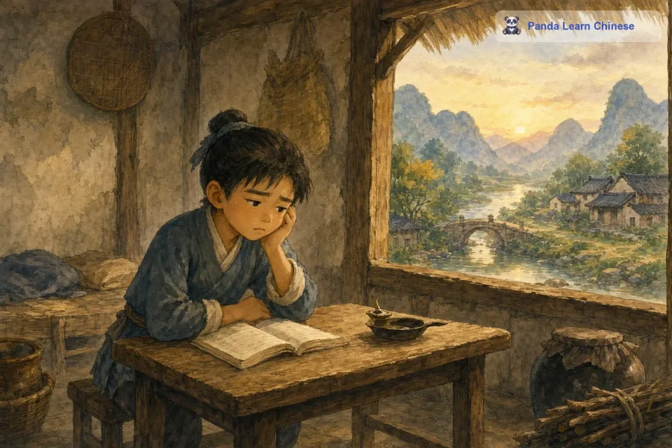 从前，有一个叫车胤的小男孩，他非常热爱学习。可是他家境贫寒，晚上点不起油灯，这让他在夜晚无法像其他有钱人家的孩子一样好好读书，他为此十分苦恼。