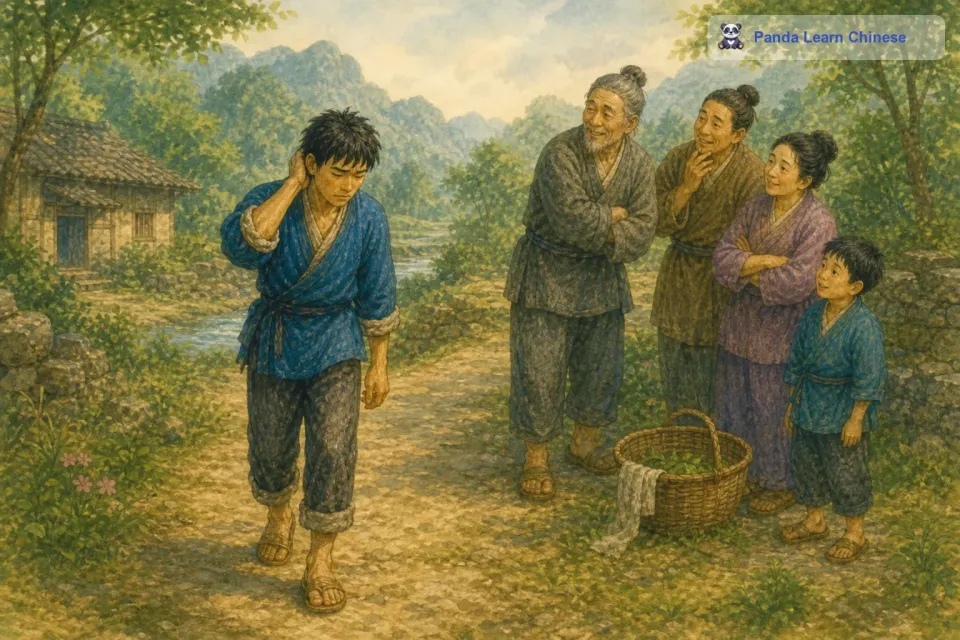 这个时候，他浑身湿透，狼狈不堪，那把猎叉也不知道被冲到哪里去了。他连老虎的影子都还没有看到，就差点丢了性命。
