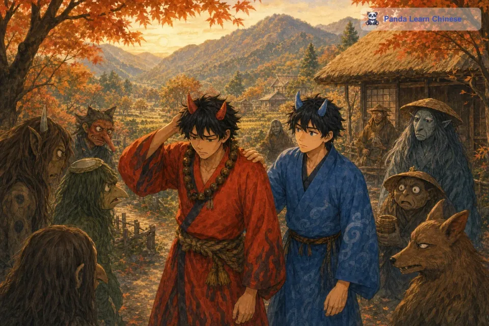 日子一天天过去，赤鬼和青鬼的友情越来越深厚。可是，山林里的其他妖怪们却开始害怕他们，因为他们是鬼。赤鬼很苦恼，他不想让大家害怕自己和青鬼。
