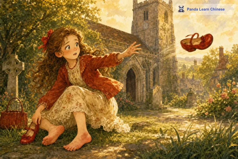 也许是小女孩的诚意感动了上帝，就在她祈祷完之后，红鞋子突然停止了跳动。小女孩感觉到自己的双脚终于恢复了自由，她急忙把红鞋子脱了下来，扔得远远的。可是，她的双脚因为长时间的奔跑和跳舞，已经变得又红又肿，再也不能像以前一样正常走路了。