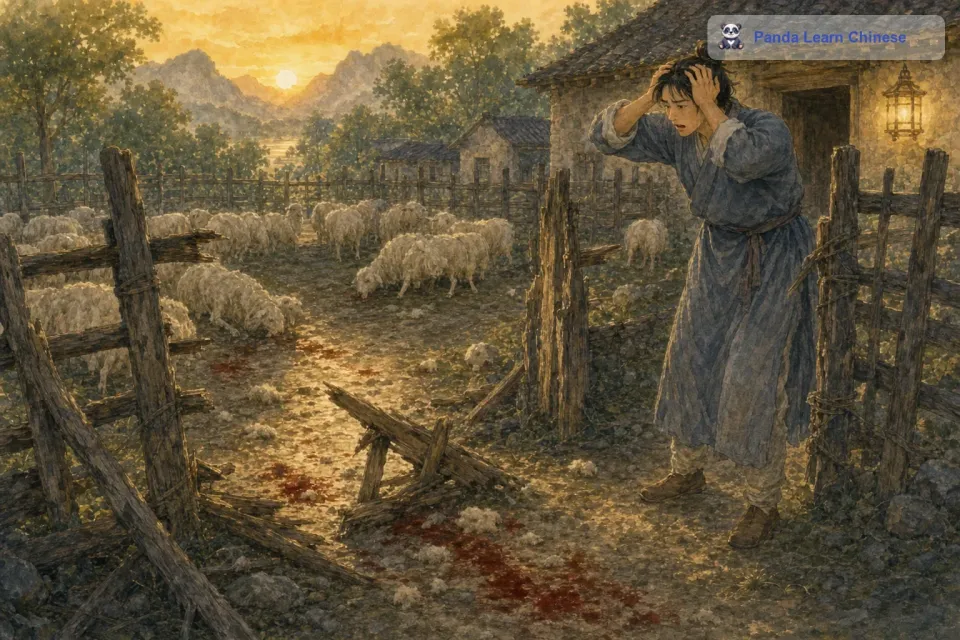 牧羊人这才明白，原来是狼从破洞钻进羊圈把羊咬死了。他非常后悔，后悔自己没有早点修补羊圈的破洞。