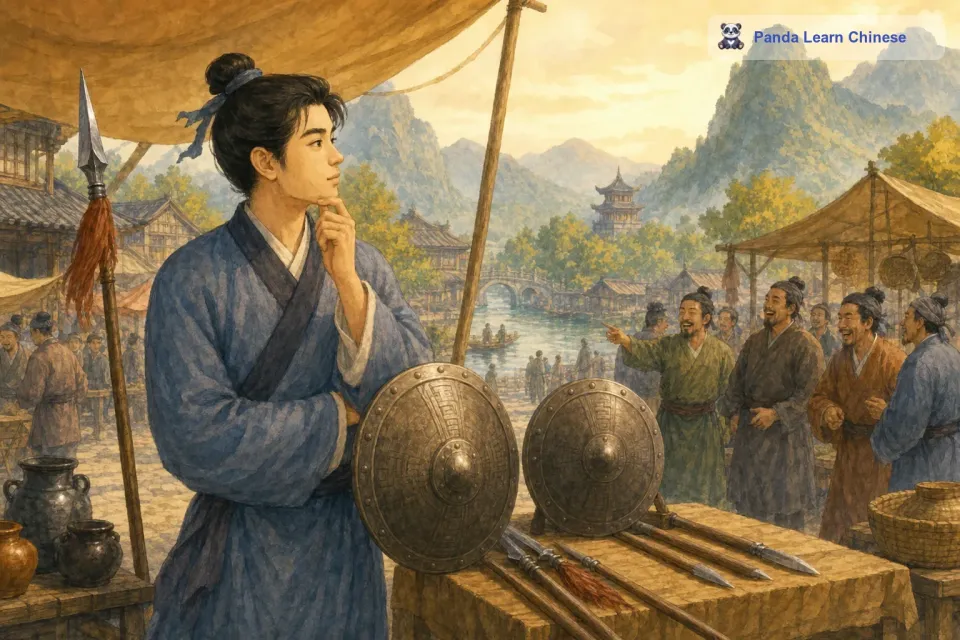 这个故事告诉我们，说话做事不能前后抵触，不然就会像这个商人一样，被人笑话。
