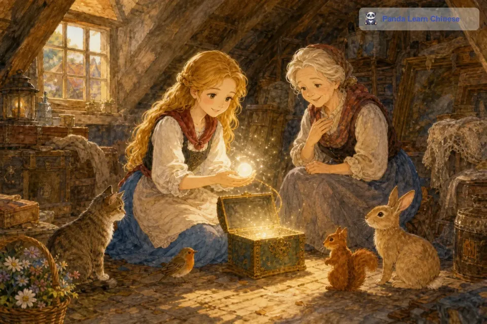 有一天，小莉在帮助一位老奶奶寻找丢失的小猫时，在老奶奶的阁楼上发现了一个闪闪发光的盒子。当她打开盒子，里面正是那颗白色的珠子，白色珠子散发着纯净而圣洁的光芒，就像冬日的初雪。