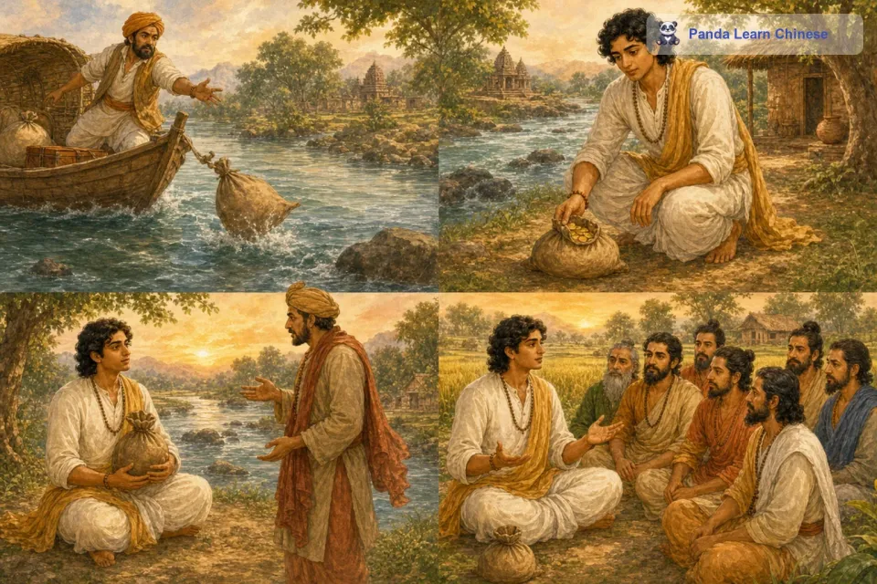 他说话总是直来直去，从不撒谎。有一次，一个商人在渡河的时候丢了一袋金币，毗湿奴捡到后，一直在河边等待商人回来寻找，即使他自己的生活也很贫苦，但他坚决不会动那袋金币分毫。他说，诚实是一个人最宝贵的财富，比任何金银财宝都珍贵。