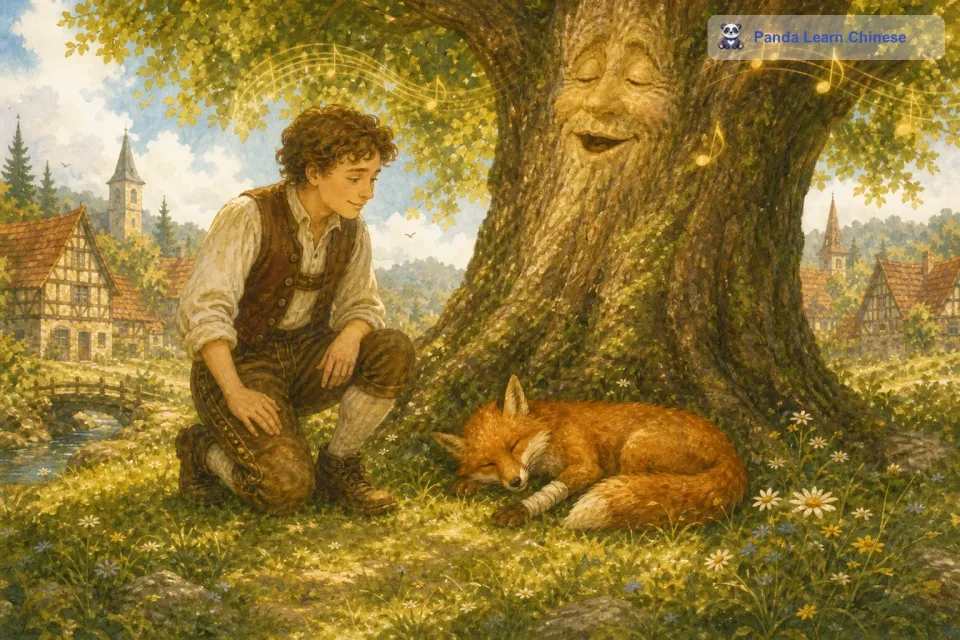 这棵会唱歌的树似乎有一种神奇的魔力。当生病的小动物来到树下时，听着它的歌声，病痛仿佛就减轻了许多。有一次，小狐狸不小心扭伤了脚，一瘸一拐地来到树下。它躺在树根旁，听着大树的歌声，慢慢地就睡着了。等它醒来时，脚已经不那么疼了。
