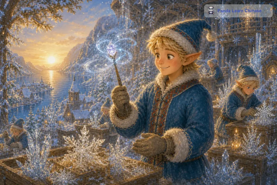 每个雪花精灵都有自己独特的魔法棒，魔法棒的顶端镶嵌着一颗小小的冰晶，这颗冰晶就是制造雪花的关键。当雪花精灵挥动魔法棒的时候，冰晶就会散发出神秘的力量。