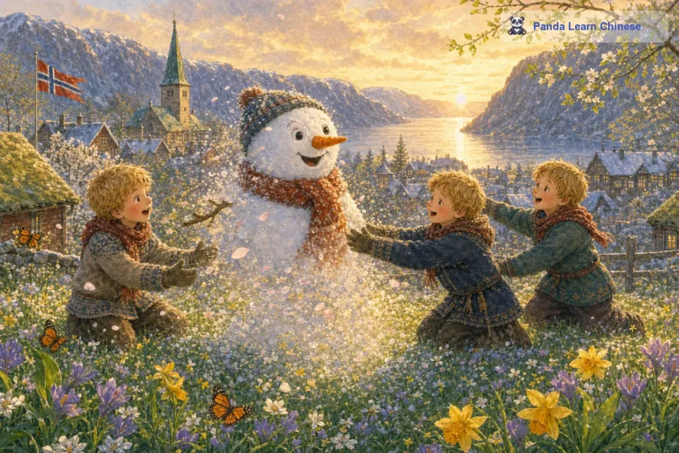 虽然这个冰雪世界不会持续太久，但雪人的心愿已经实现了。它在这个特殊的春天里，和孩子们尽情享受着这美好的时光，直到最后慢慢消失。但它和孩子们之间的友谊，以及这个充满爱和奇迹的故事，永远留在了村庄里，被人们传颂着。
