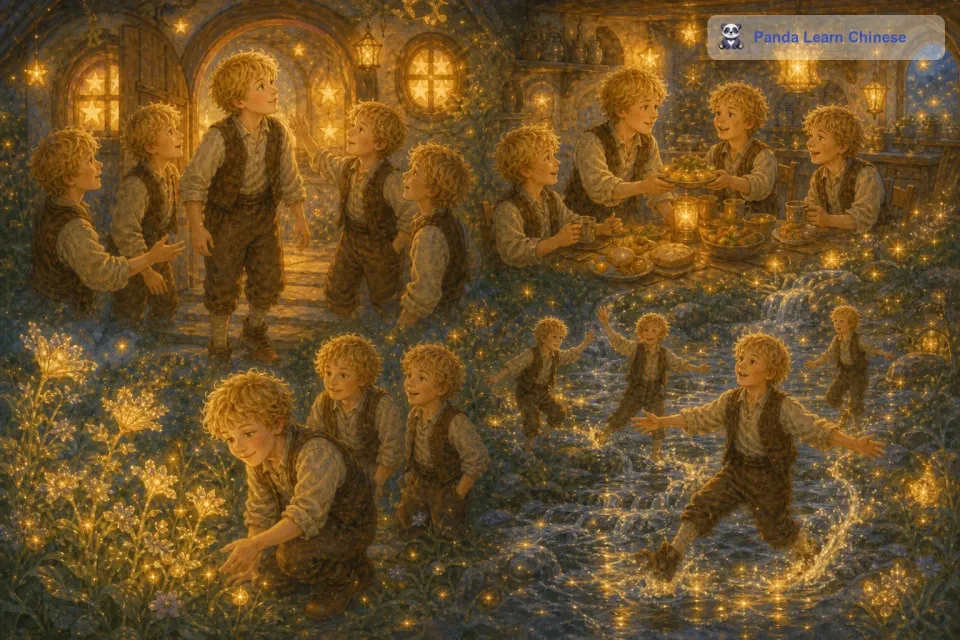 他们热情地欢迎小安的到来，带着小安参观他们的家，分享着星星上的奇妙事物，比如会唱歌的花朵，会跳舞的小溪。小安在这里感受到了前所未有的温暖和友爱。