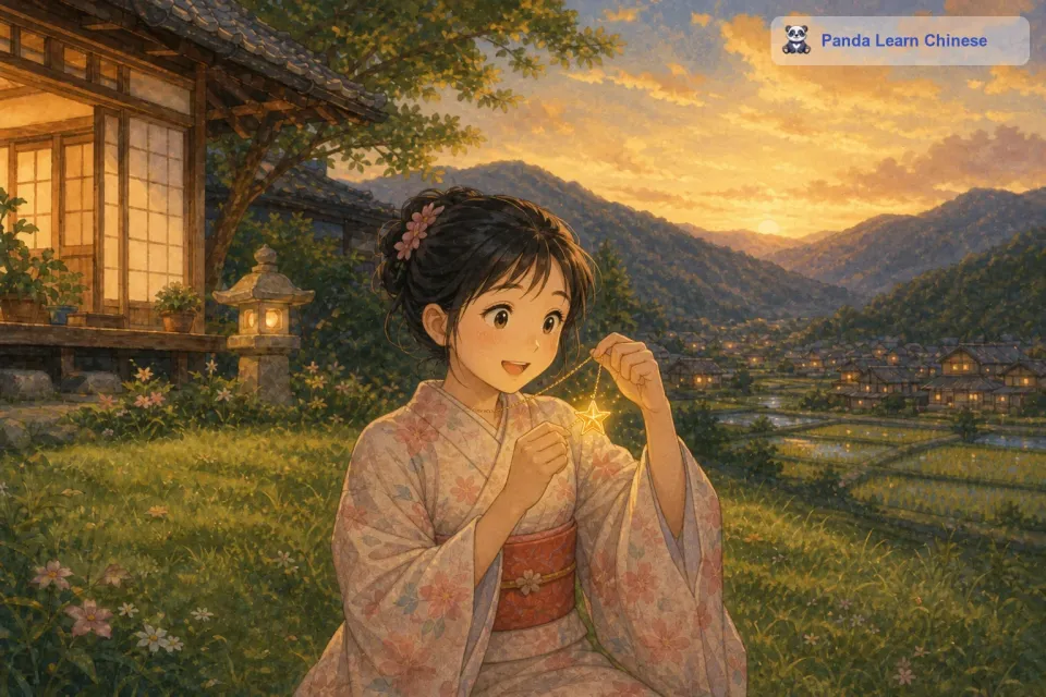 美穗从梦中醒来，发现手里真的握着那条星星项链，她又惊又喜。她把星星项链戴在脖子上，立刻成为了村里最耀眼的存在。