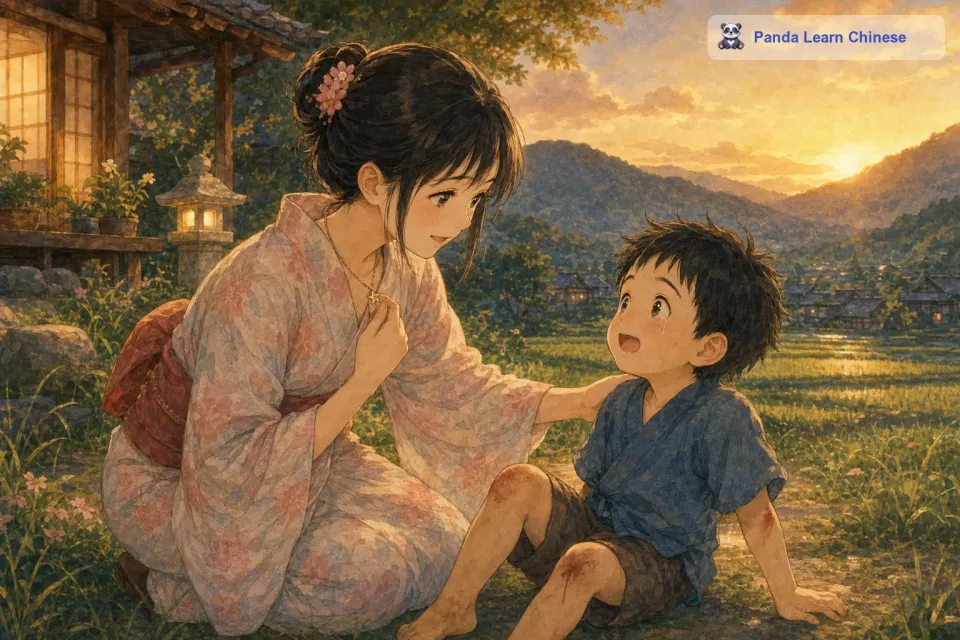 有一次，村里的一个小男孩不小心摔倒受伤了，小男孩疼得哭了起来。美穗想去安慰他，当她靠近小男孩的时候，小男孩看到了她脖子上的星星项链，眼睛里瞬间有了一丝惊喜，连疼痛都似乎减轻了一些。美穗看到这一幕，心中有些触动。
