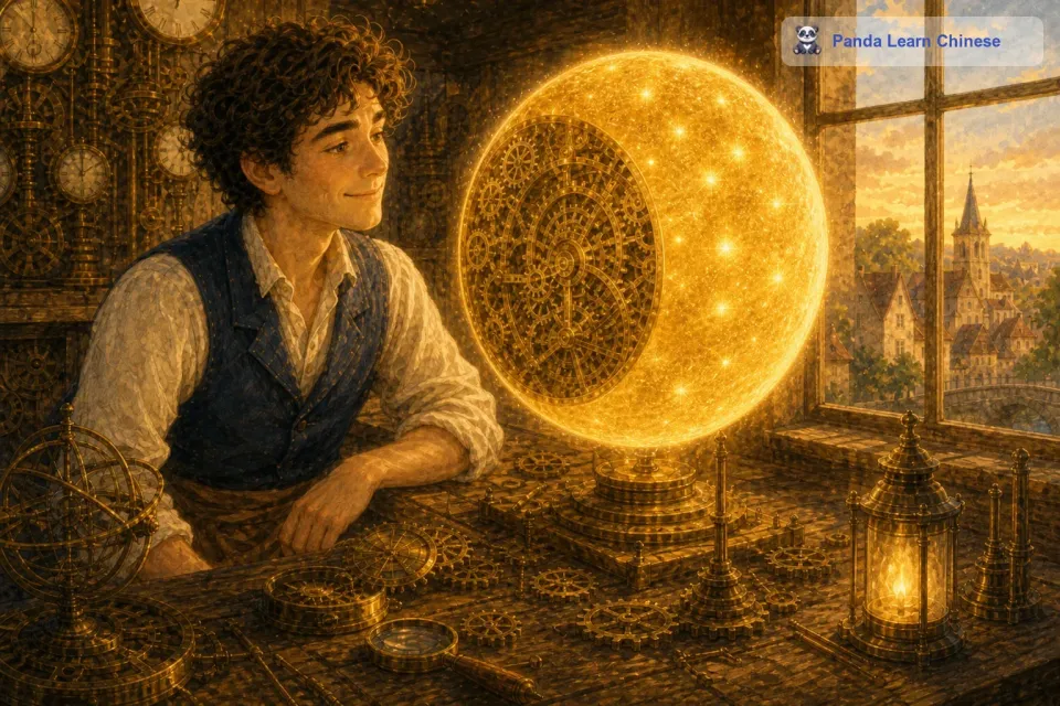 经过漫长的努力，终于，小齿轮回到了正确的位置。星星开始发出稳定而明亮的光芒，那些黑色的斑点也渐渐消失了。皮埃尔松了一口气，脸上露出了欣慰的笑容。