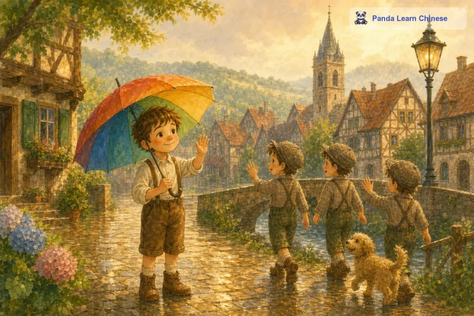 过了一会儿，雨渐渐停了，彩色的雨滴也消失了，一切又恢复了正常。小伙伴们都有些不舍得，但他们知道，只要有汤姆的这把神奇雨伞，下一次还能再体验这样的奇妙经历。他们带着满足的笑容，各自回家去了，而汤姆也满心欢喜地把雨伞收好，期待着下一次下雨的日子。