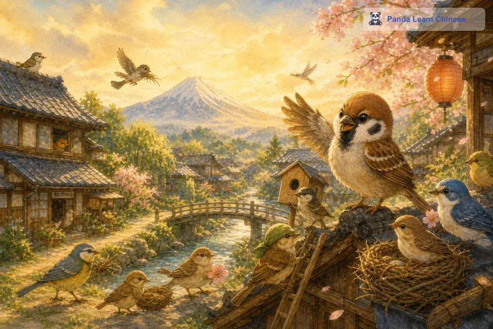 从此以后，小麻雀还是每天早早起床，继续做着帮助别人的事情，它也在这个充满爱的村庄里快乐地生活着。这个故事告诉小朋友们，要像小麻雀一样，做一个勤劳又乐于助人的人，这样也会收获满满的幸福哦。