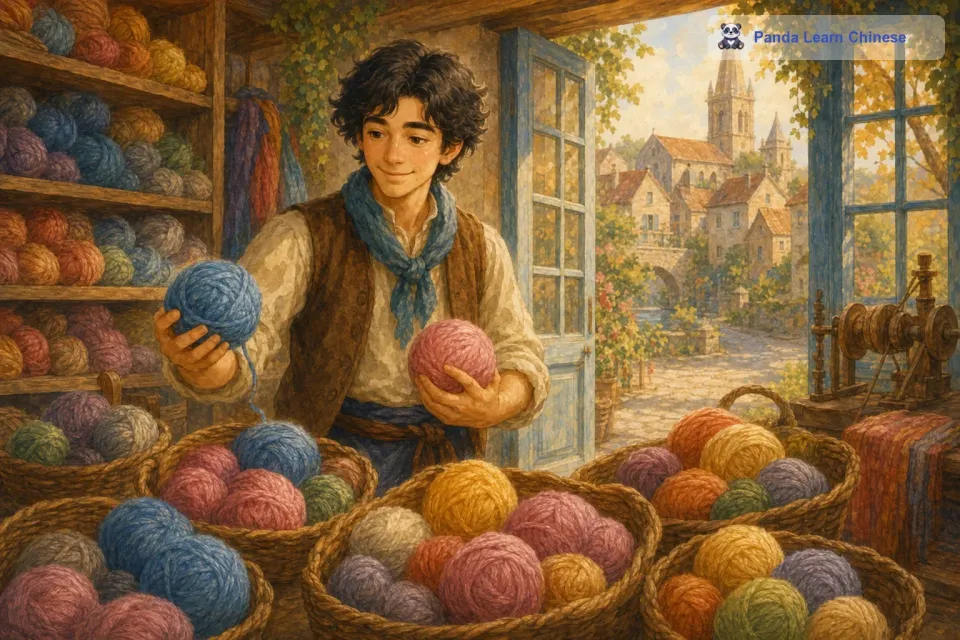 皮埃尔微笑着答应了。他开始精心挑选毛线，每一根毛线都像是他心中梦想的一部分。他挑选了代表着蓝天的蓝色毛线、代表着花朵的粉色毛线、代表着阳光的黄色毛线。
