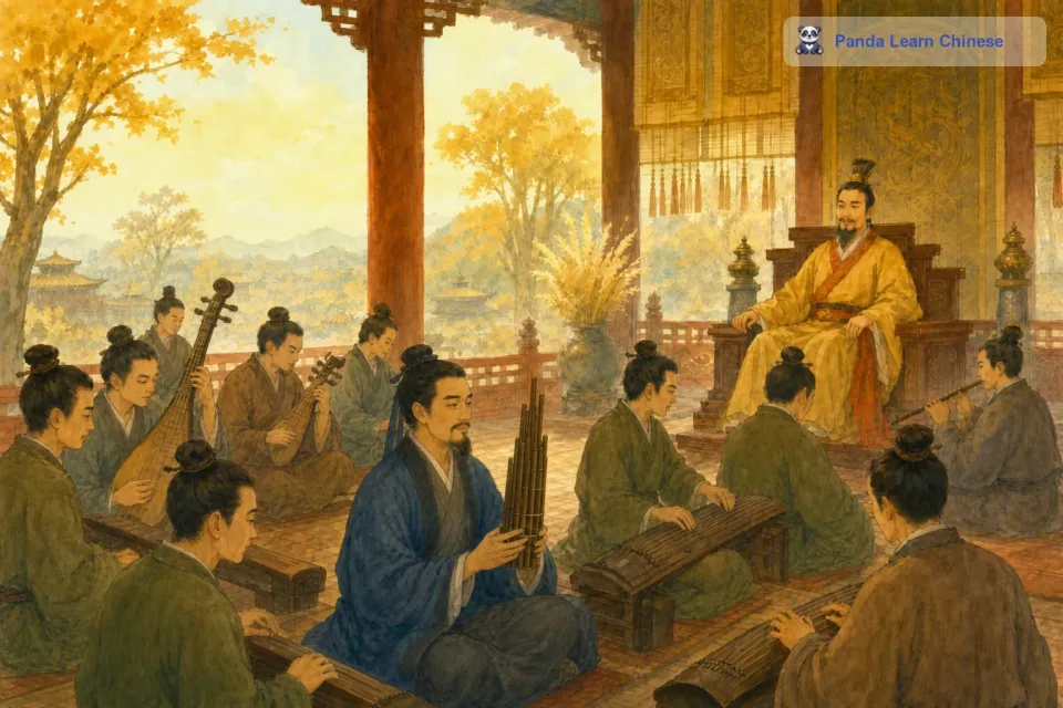 每次乐队演奏的时候，南郭先生就学着其他乐师的样子，双手捧着竽，摇头晃脑，假装在吹奏。他的动作看起来和其他乐师差不多，所以一直没有被发现。就这样，他在乐队里混了很久，跟着大家一起享受着优厚的待遇。