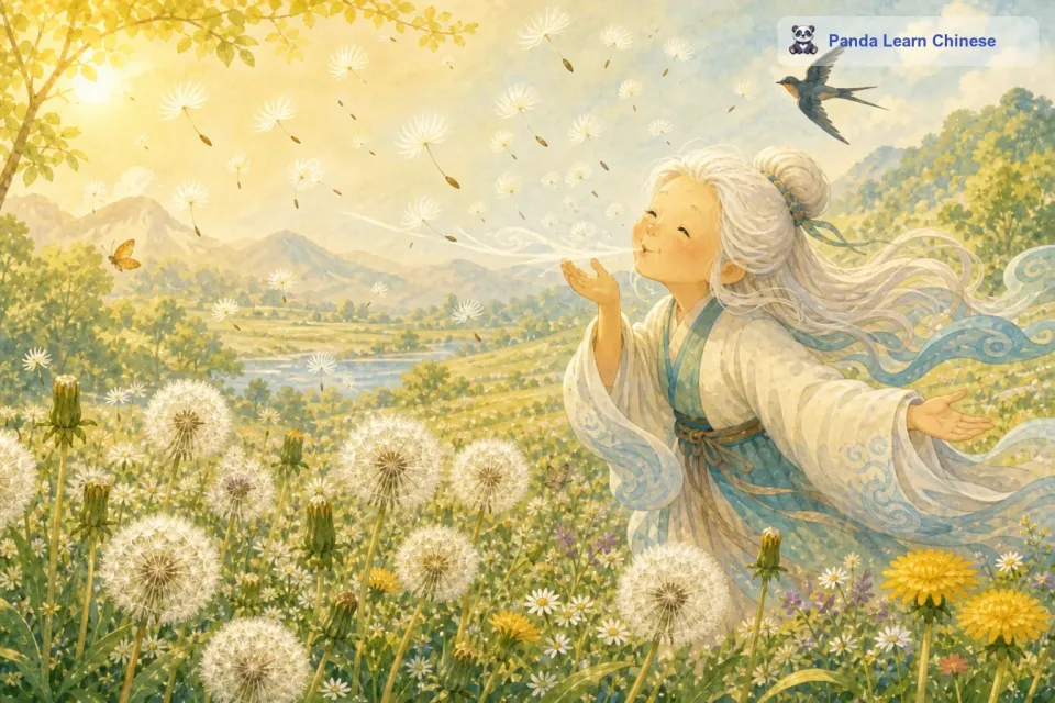 蒲公英妈妈的孩子，也就是那些种子们，在微风的轻抚下，开始了它们独特的旅程。它们紧紧地抓住自己的小降落伞，跃跃欲试地等待着风婆婆的召唤。风婆婆轻轻一吹，那些小小的种子就像长了翅膀一样，飘飘悠悠地离开了妈妈的怀抱。它们要去寻找属于自己的地方，生根发芽。