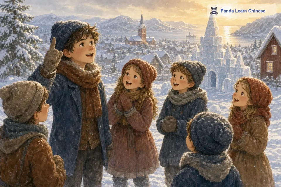 有一天，一个叫汉斯的孩子提议：“我们来建造一座冰雪城堡吧！其他孩子听了，眼睛里都闪烁着兴奋的光芒。