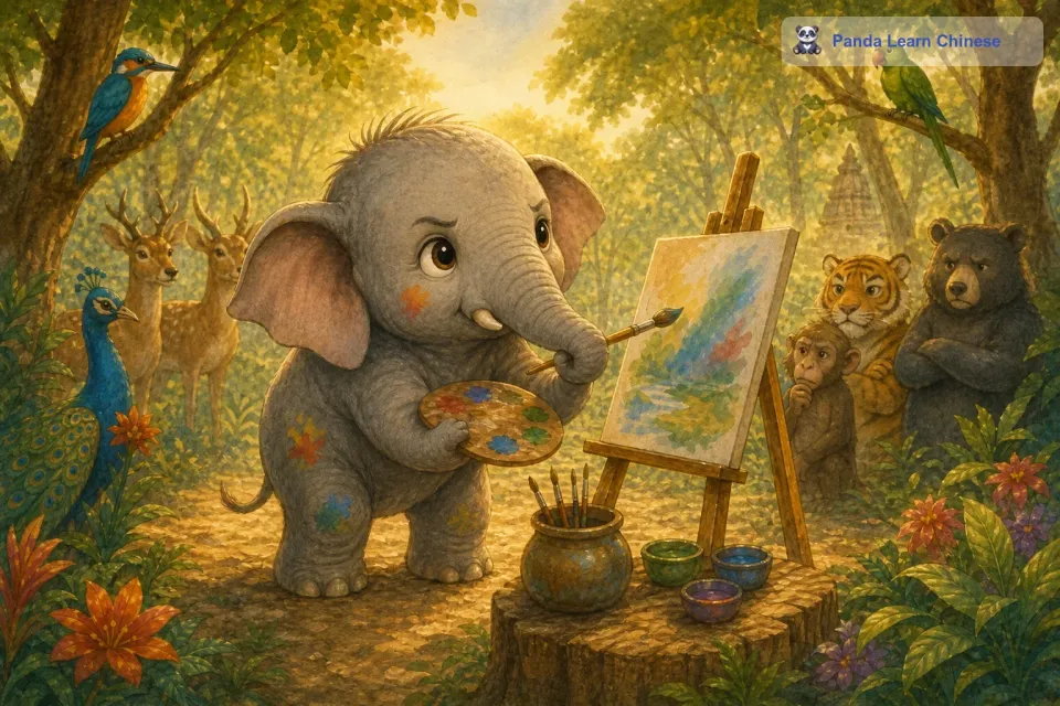 可是，大家都知道，大象没有像人类一样灵活的双手，怎么能画画呢？但这头小象并没有因为这个而放弃自己的梦想。