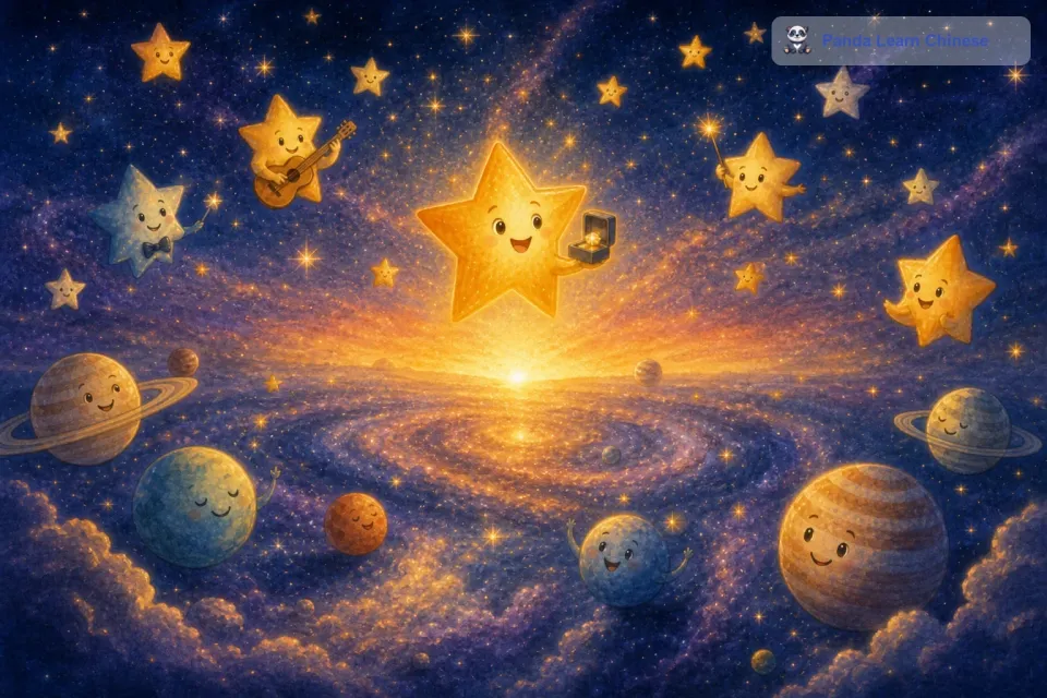 最后，当第一缕曙光即将照进银河的时候，星星们知道派对要结束了。他们带着满满的快乐和回忆，各自回到了自己的位置。他们期待着下一次的派对，下一次的相聚。